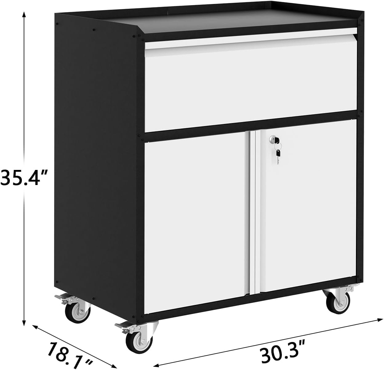 Grey Lockable Rolling Metal Tool Cabinet with Wheels Adjustable Shelf for Garage Workshop