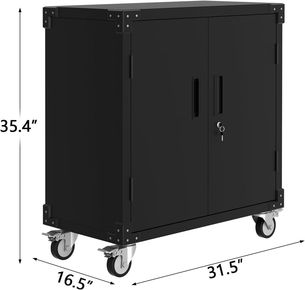 Lockable Rolling Metal Garage Storage Cabinet with Adjustable Shelves Rust Resistant for Warehouse Office