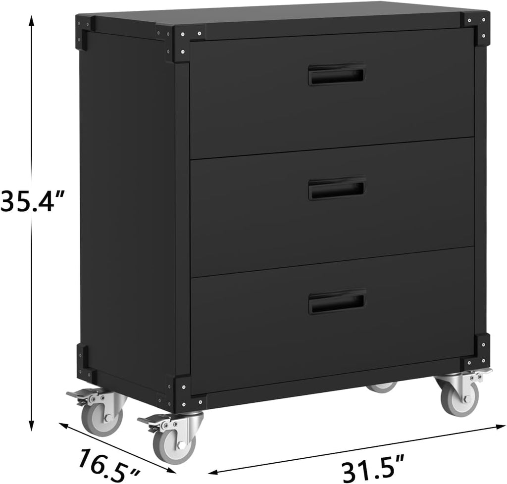 3-Drawer Heavy Duty Rolling Metal Tool Cabinet Mobile Storage for Garage Workshop Basement