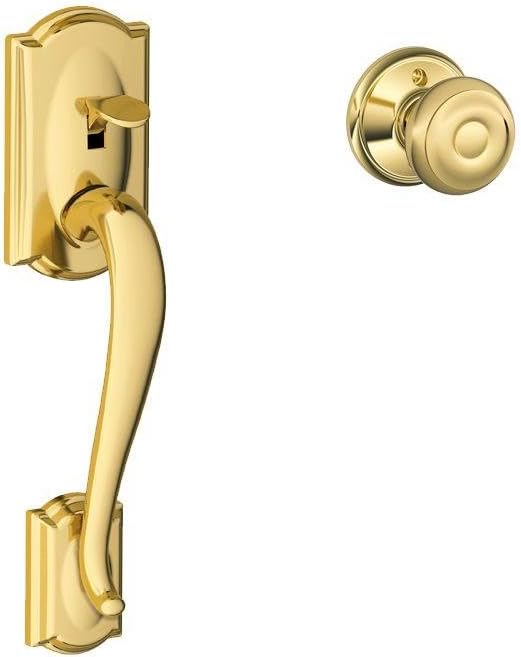Bright Brass Camelot Entry Handleset with Georgian Knob