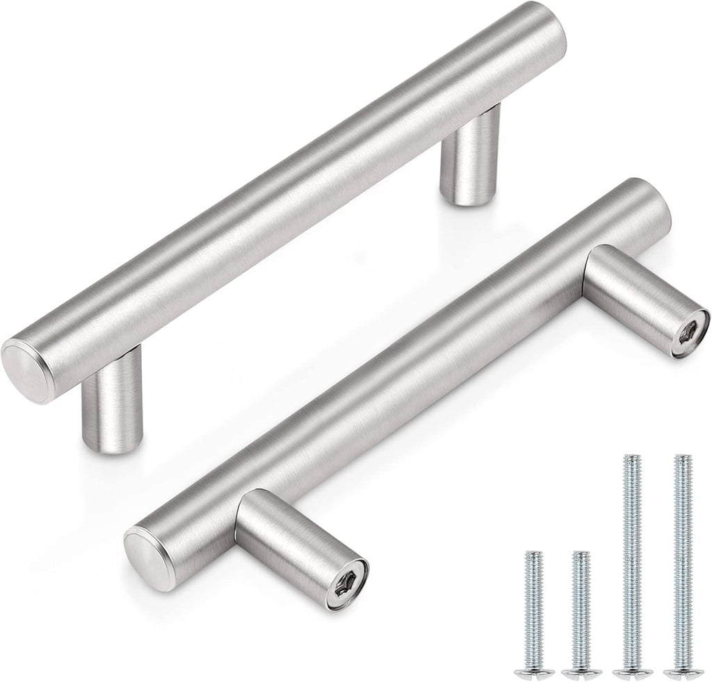 30Pack Brushed Nickel T-Bar Cabinet Pulls 3in Hole Center 5in Total Length