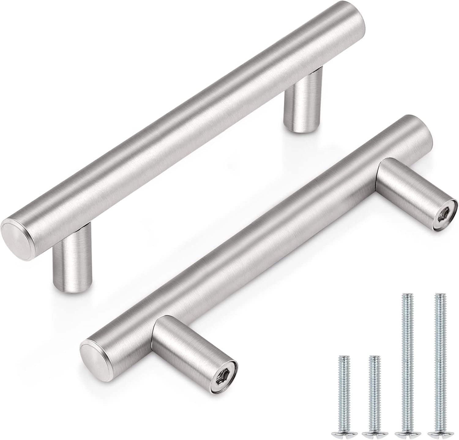 30Pack Brushed Nickel T-Bar Cabinet Pulls 3in Hole Center 5in Total Length