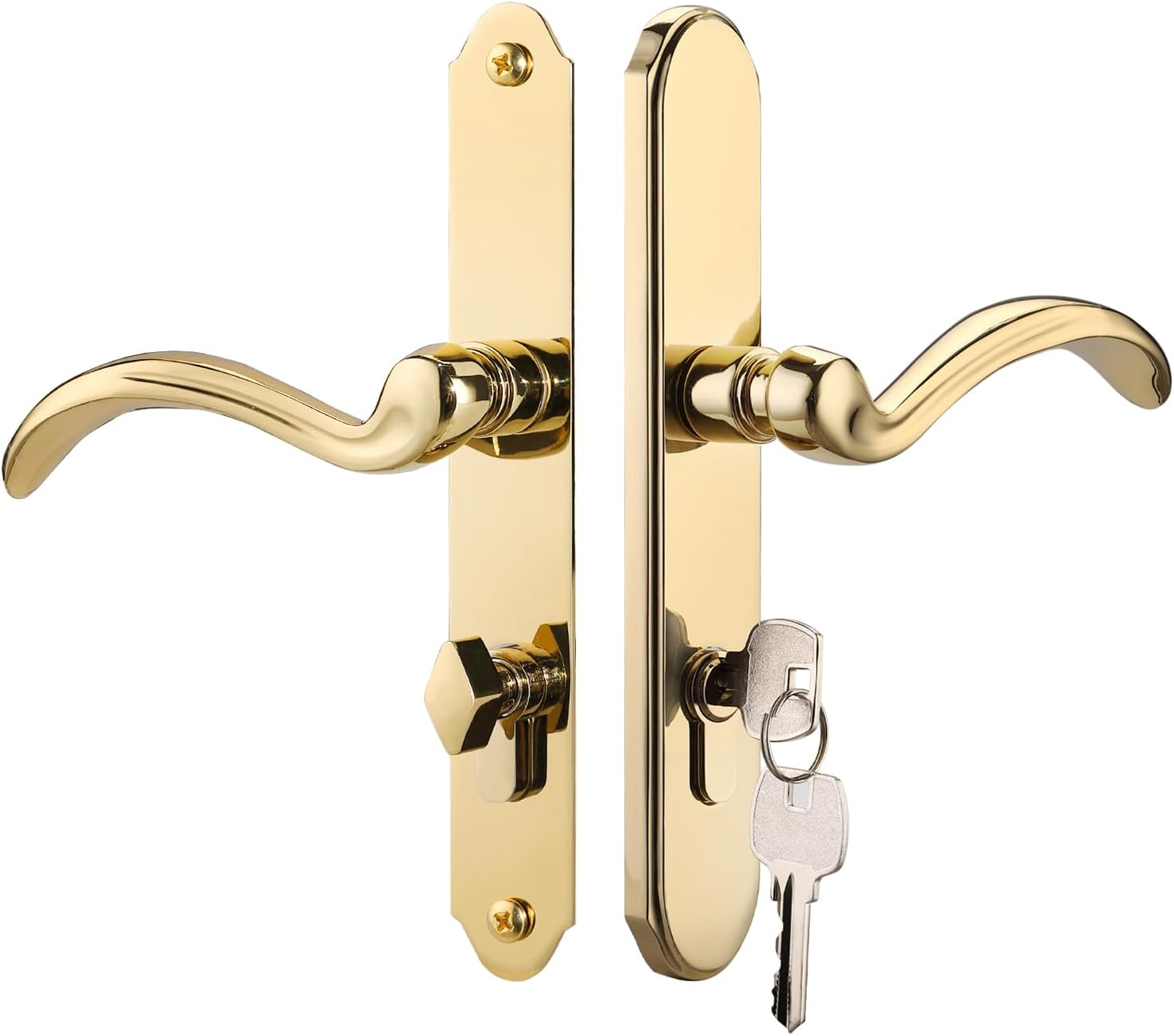 Polished Gold Storm Door Handle Replacement Set for Pella with Lock Cylinder
