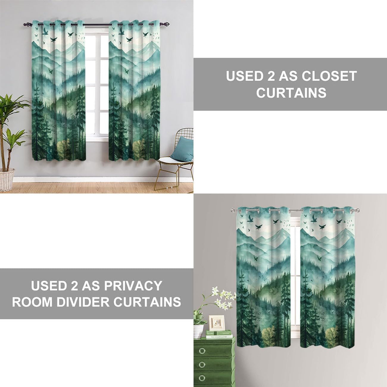 Watercolor Mountain Forest Privacy Door Curtain 34×80in Room Divider 1 Panel