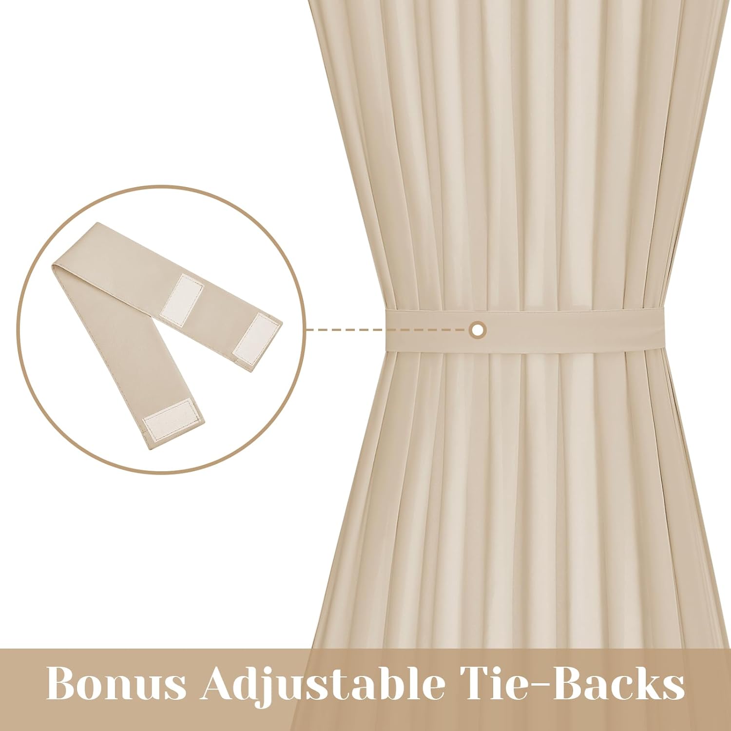 Beige 26×72in 2Pack Semi Sheer Privacy French Door Curtains with Tie Backs