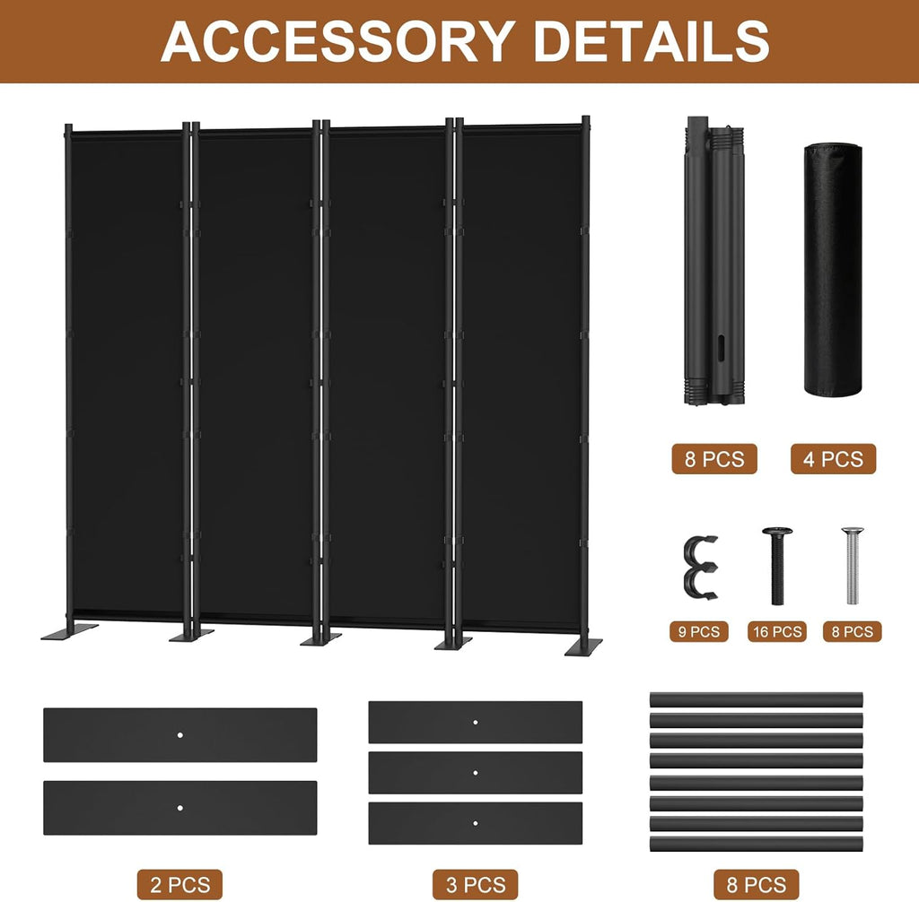 Black 4 Panel 6FT Folding Freestanding Privacy Room Divider Screen