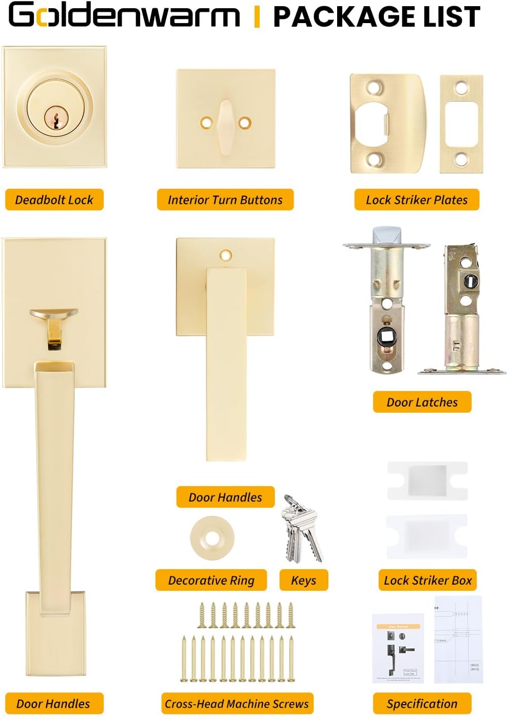 Gold Front Door Lever & Deadbolt Lock Set Reversible Handle Hardware