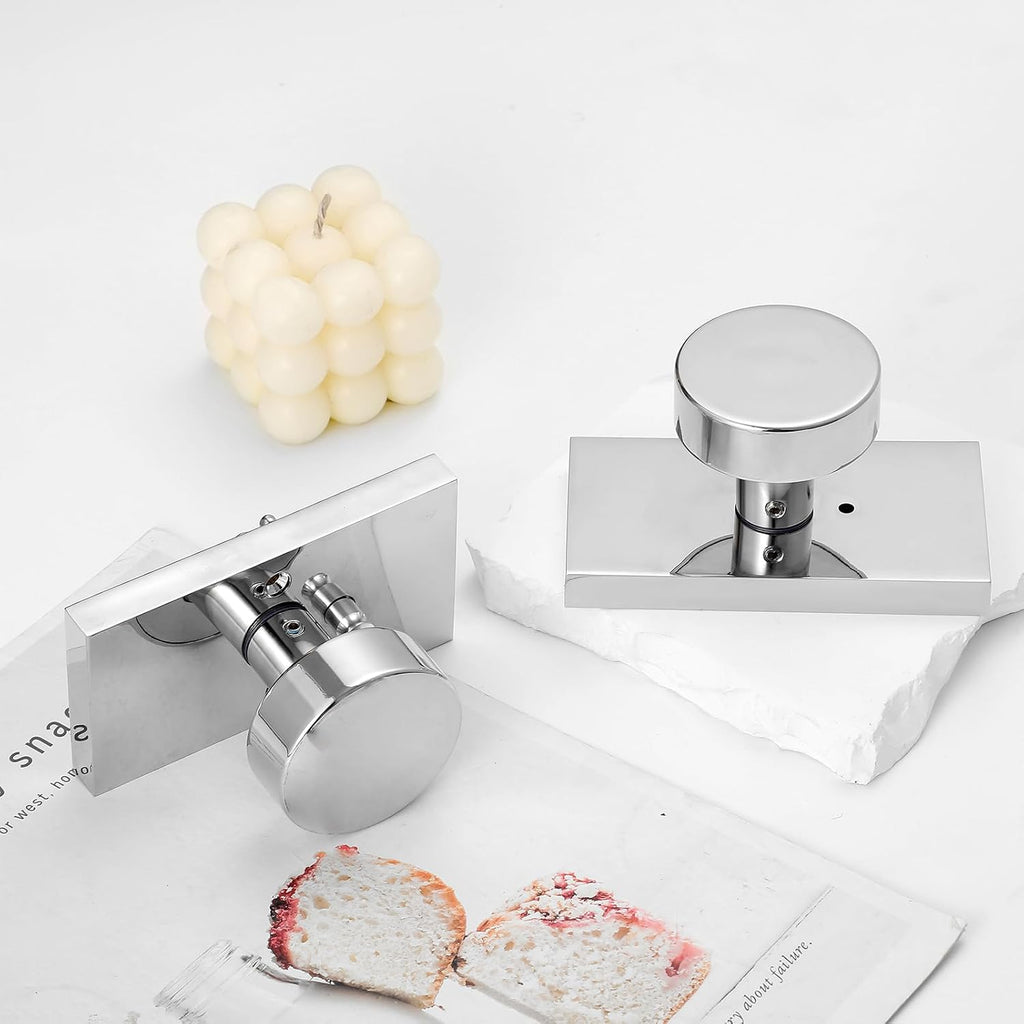 Polished Chrome Lockable Privacy Round Door Knobs for Bedroom Bathroom