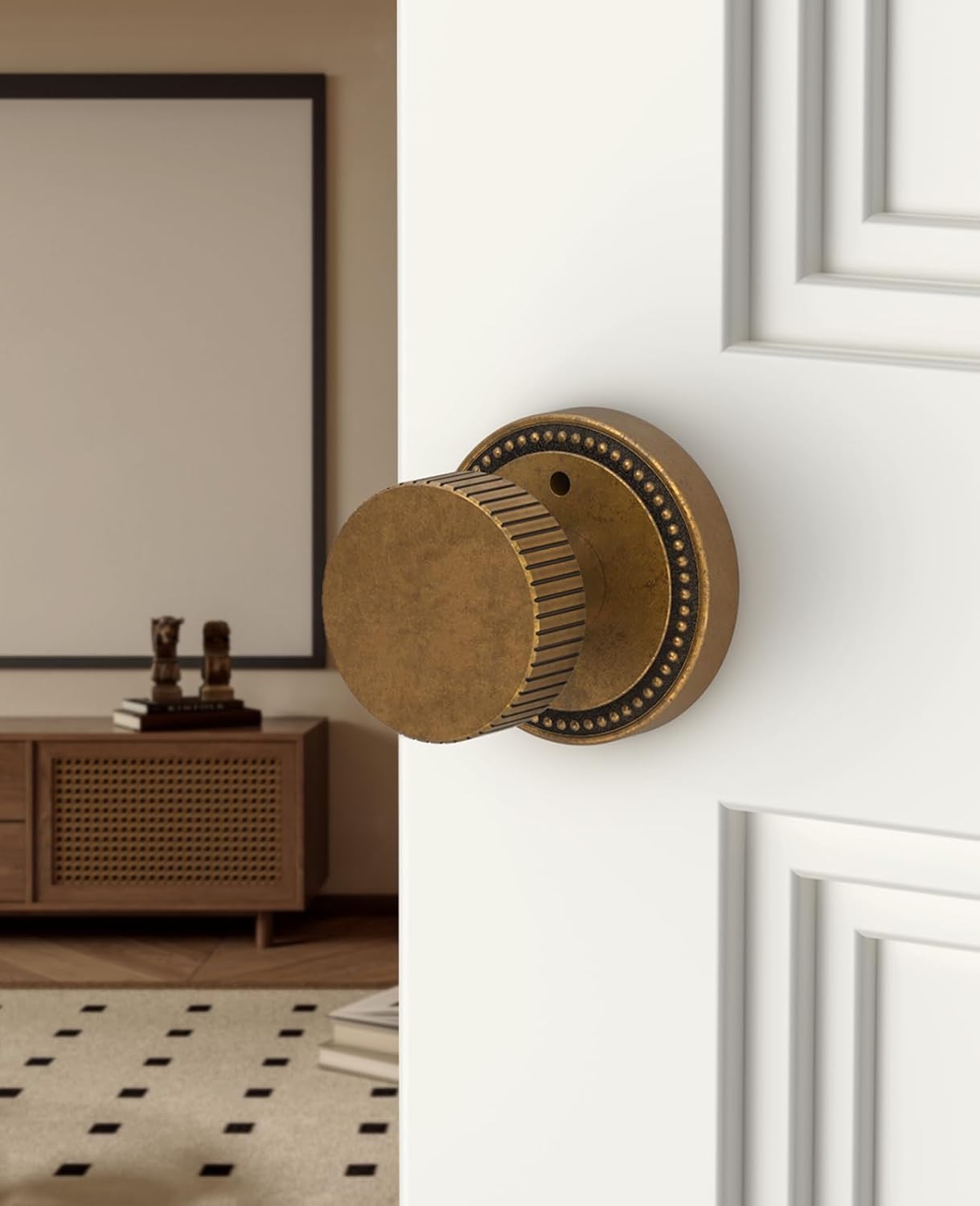 4Pack Antique Brass Privacy Door Knobs Lockable Levers for Bedroom Bathroom