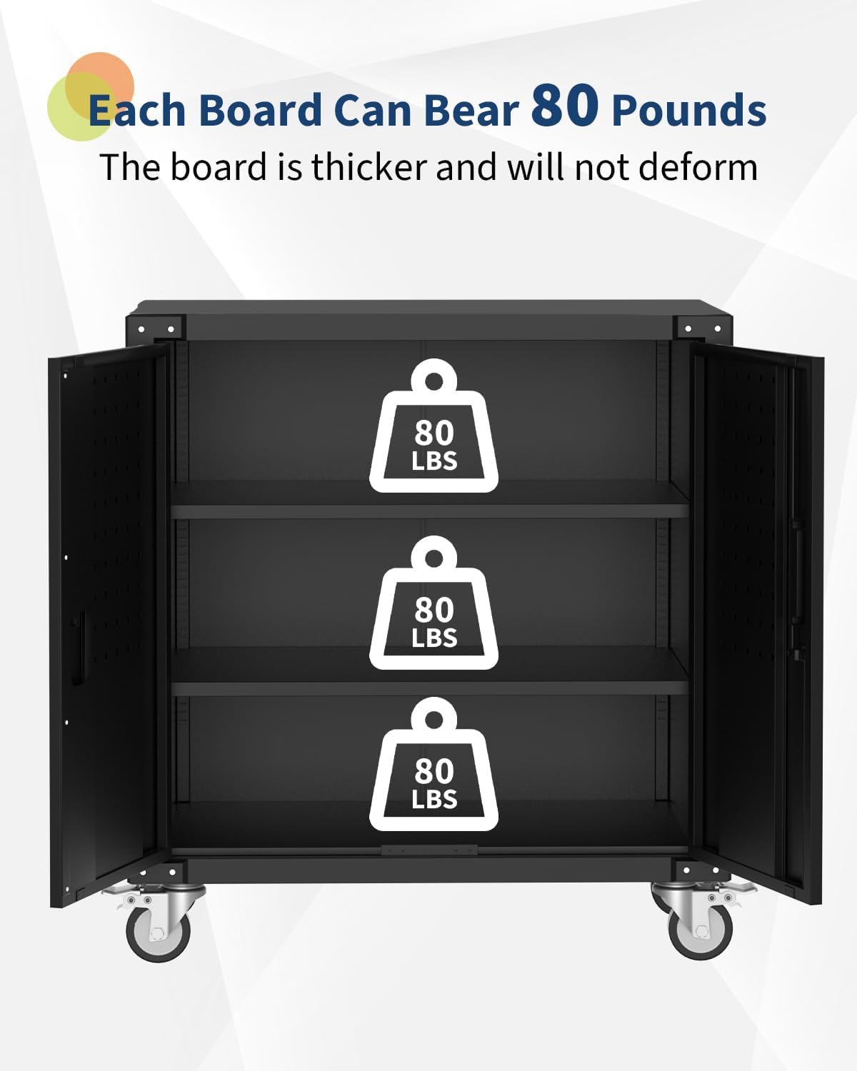 Lockable Rolling Metal Garage Storage Cabinet with Adjustable Shelves Rust Resistant for Warehouse Office