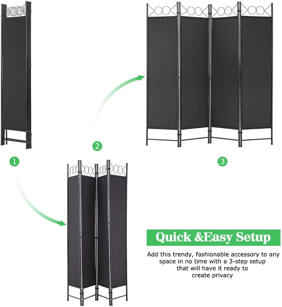 Black 4 Panel 6FT Steel Frame Folding Privacy Room Divider