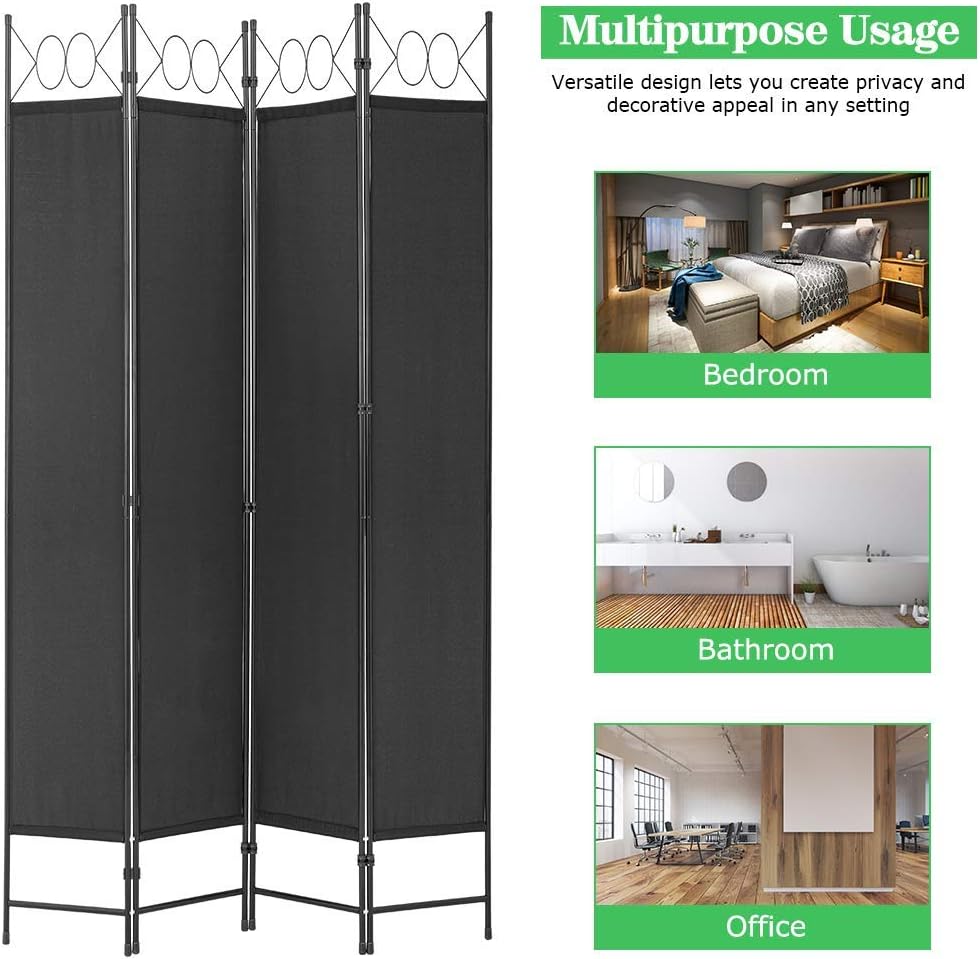 Black 4 Panel 6FT Steel Frame Folding Privacy Room Divider