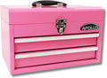 Pink Ribbon 14in Heavy-Duty Steel Tool Box with 2 Drawers Deep Storage Compartment Ball Bearing Slides Powder Coated