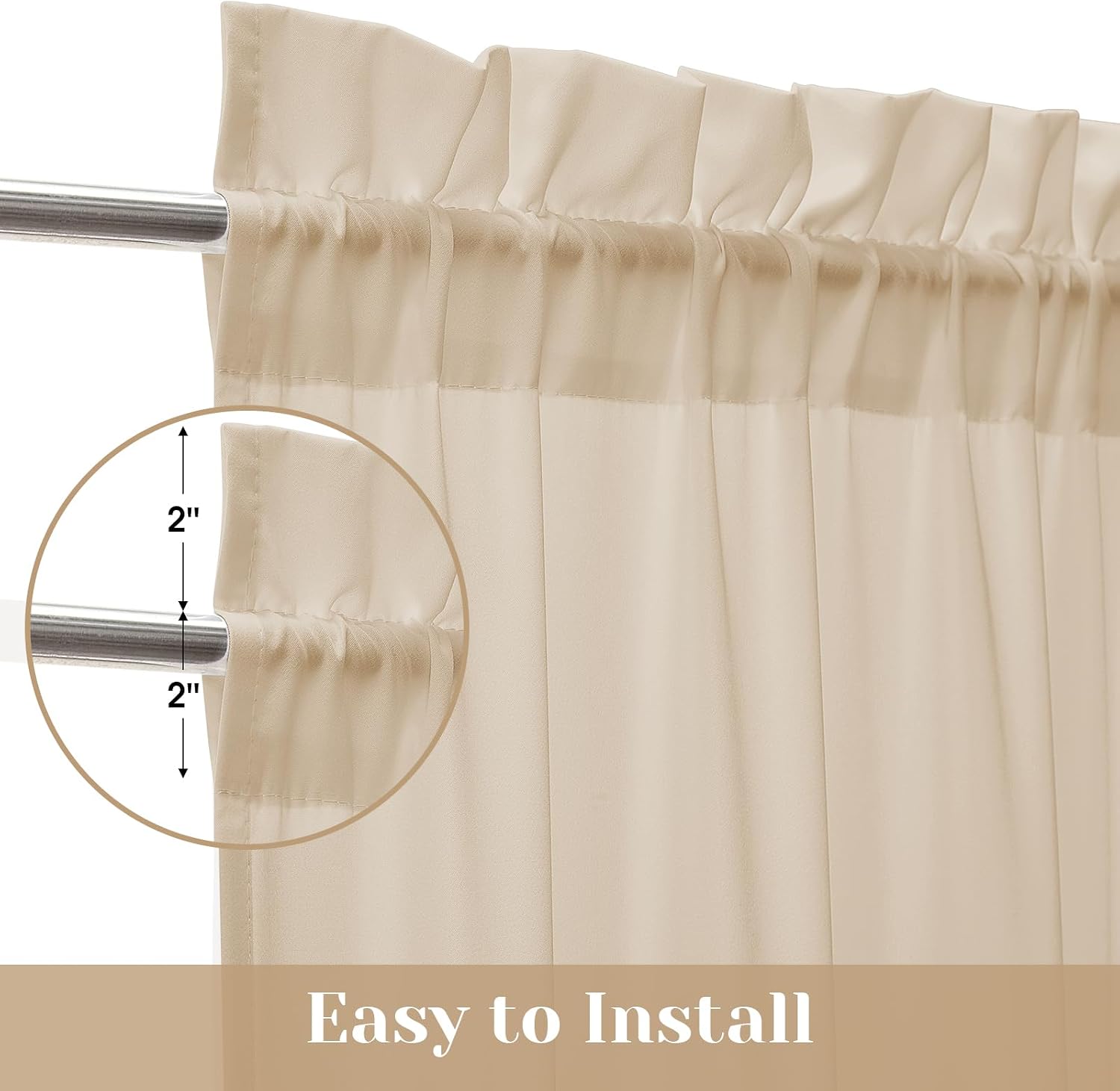 Beige 26×72in 2Pack Semi Sheer Privacy French Door Curtains with Tie Backs