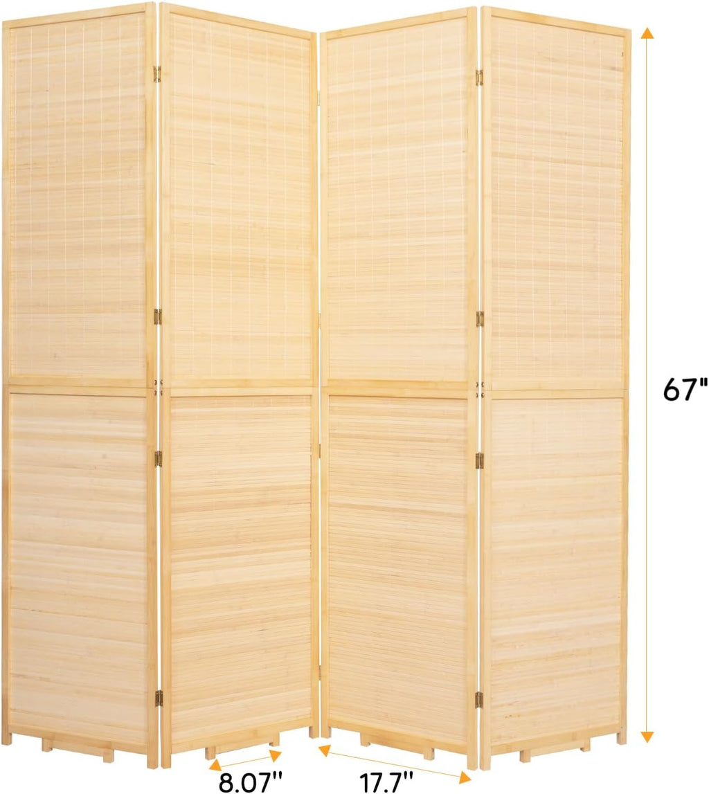 Beige 4 Panel 5.6FT Woven Bamboo Folding Privacy Room Divider