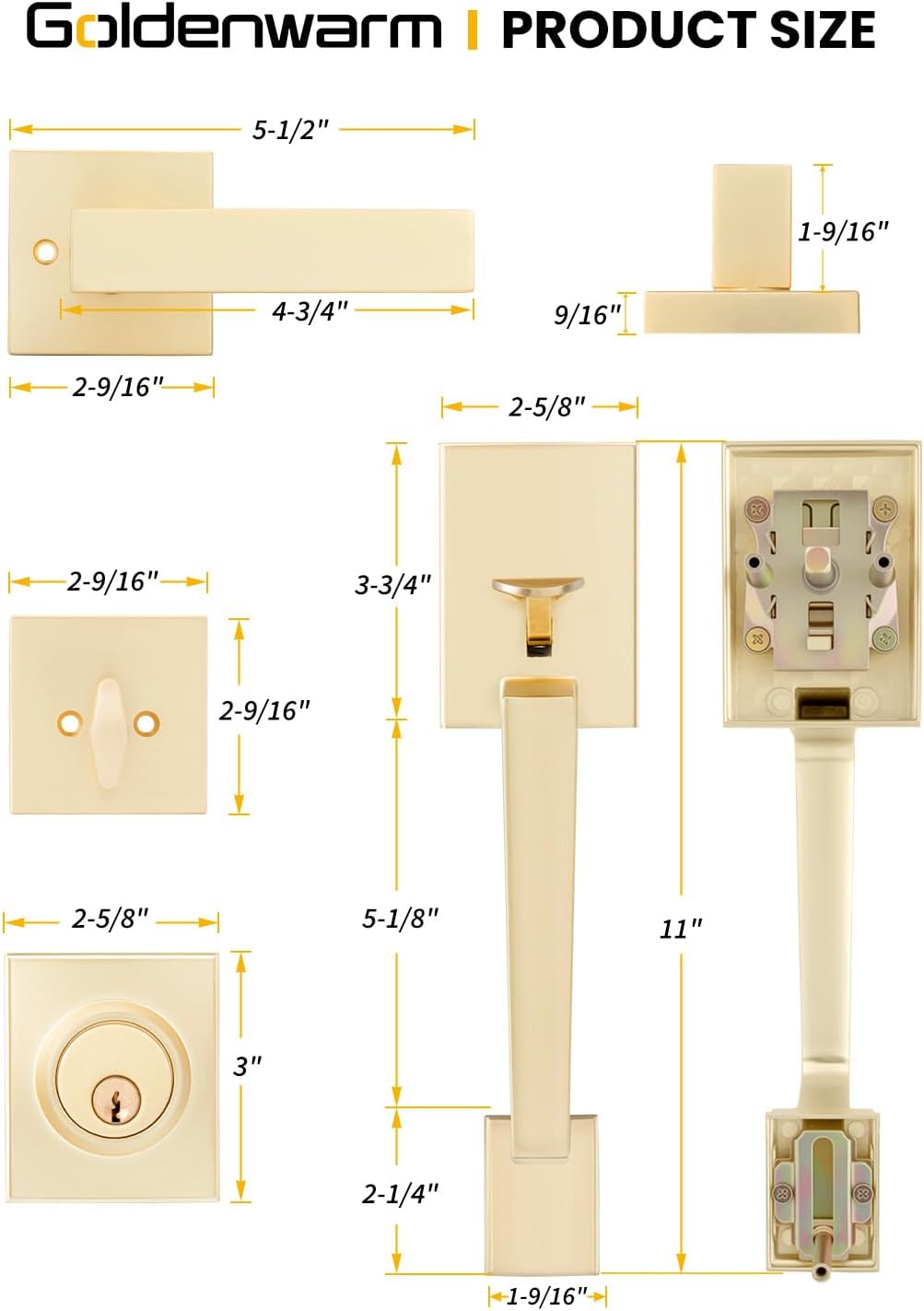 Gold Front Door Lever & Deadbolt Lock Set Reversible Handle Hardware