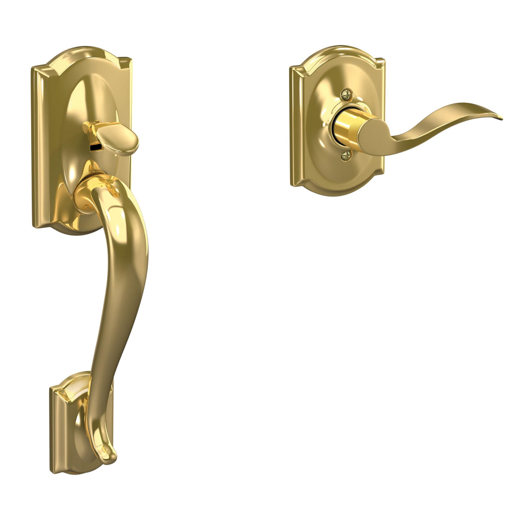 Bright Brass Camelot Entry Handleset with Georgian Knob