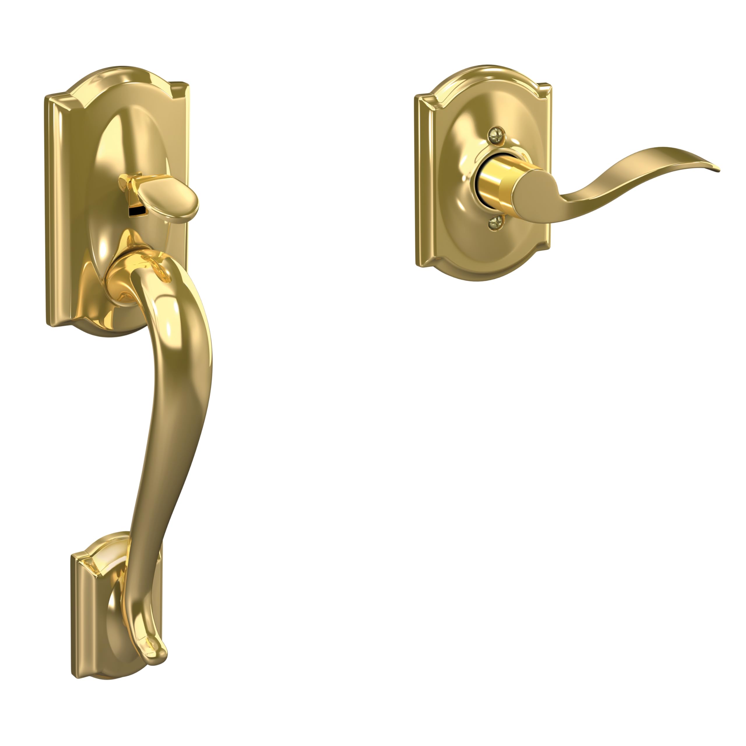 Bright Brass Camelot Entry Handleset with Georgian Knob