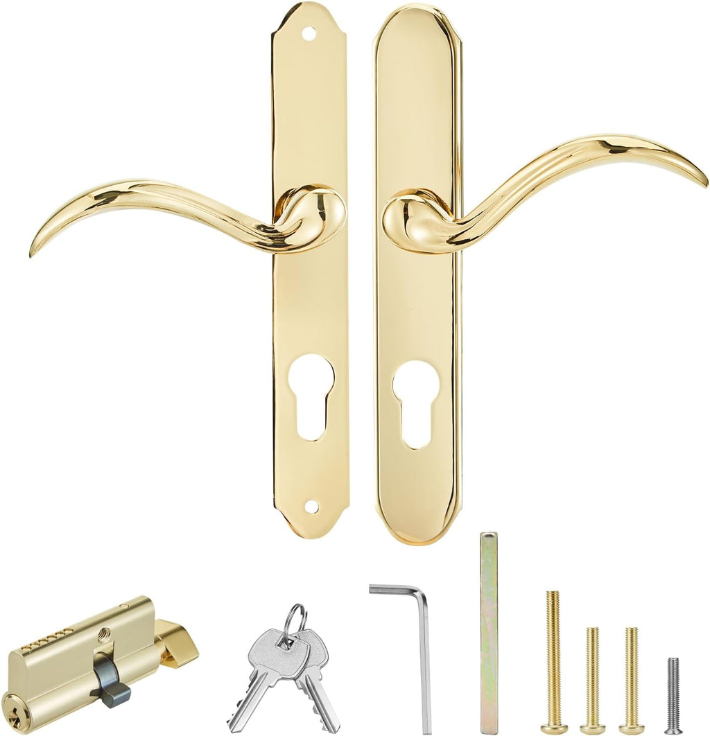 Polished Gold Storm Door Handle Replacement Set for Pella with Lock Cylinder