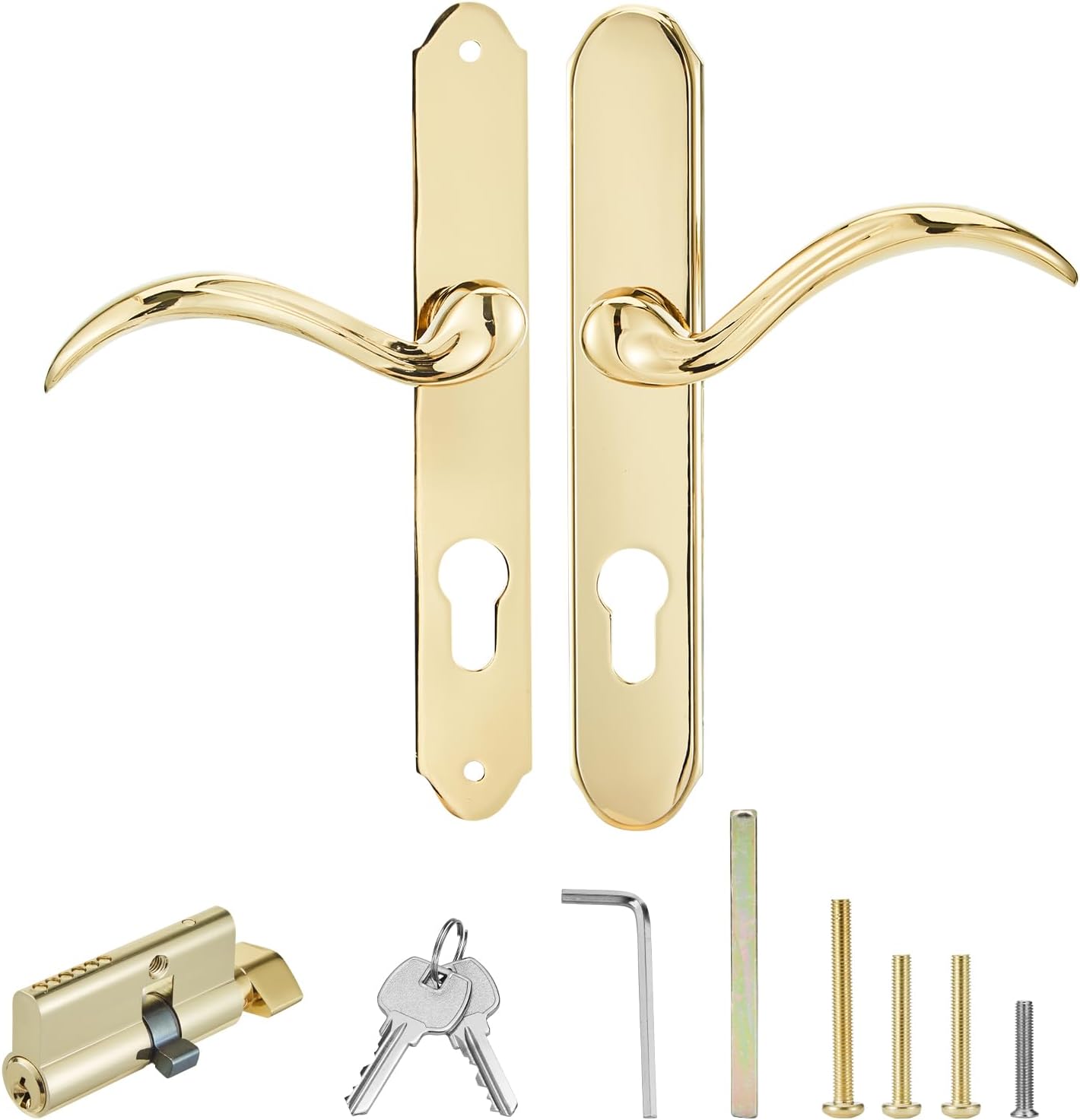Polished Gold Storm Door Handle Replacement Set for Pella with Lock Cylinder