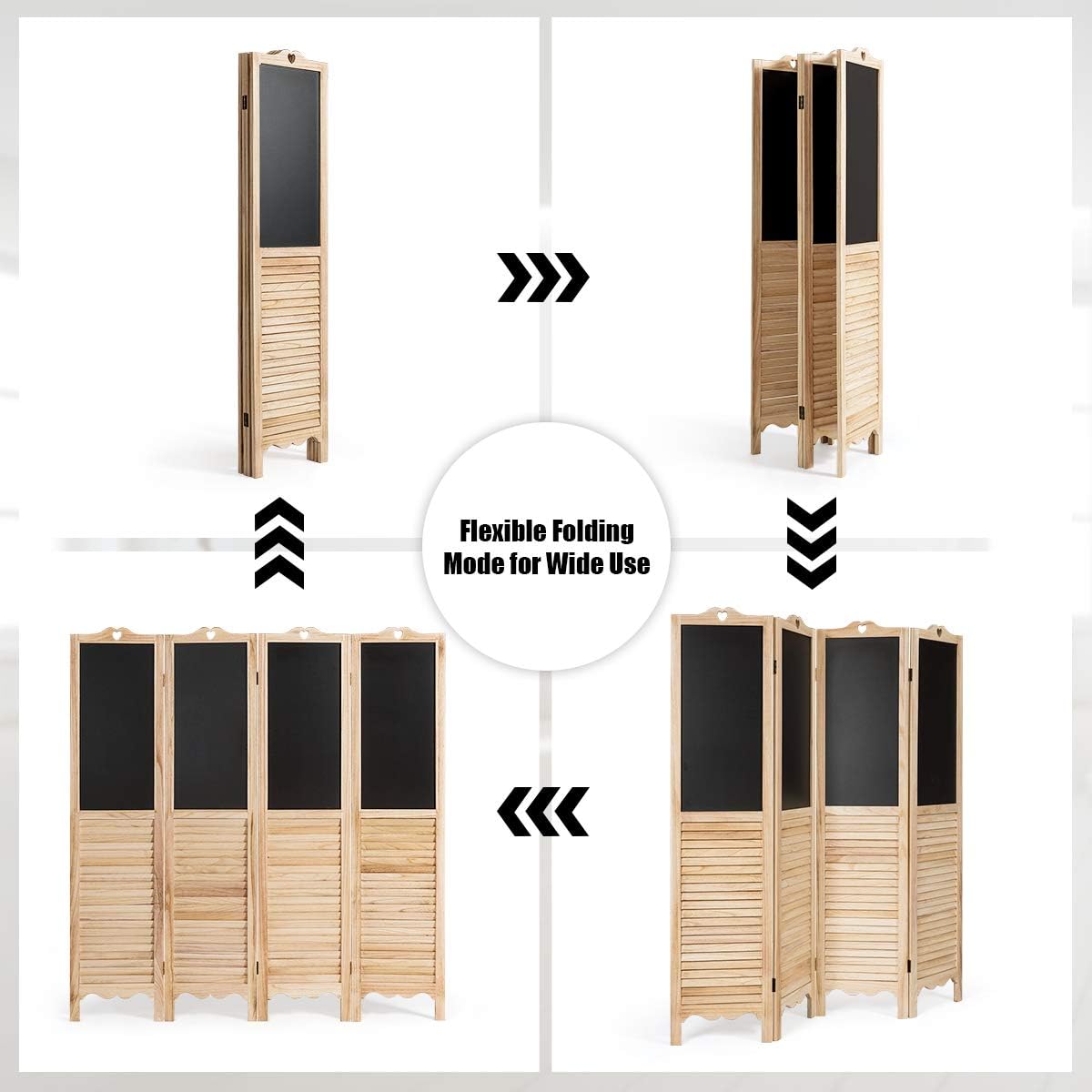 4 Panel 5.7FT Folding Privacy Divider with Chalkboard Panels