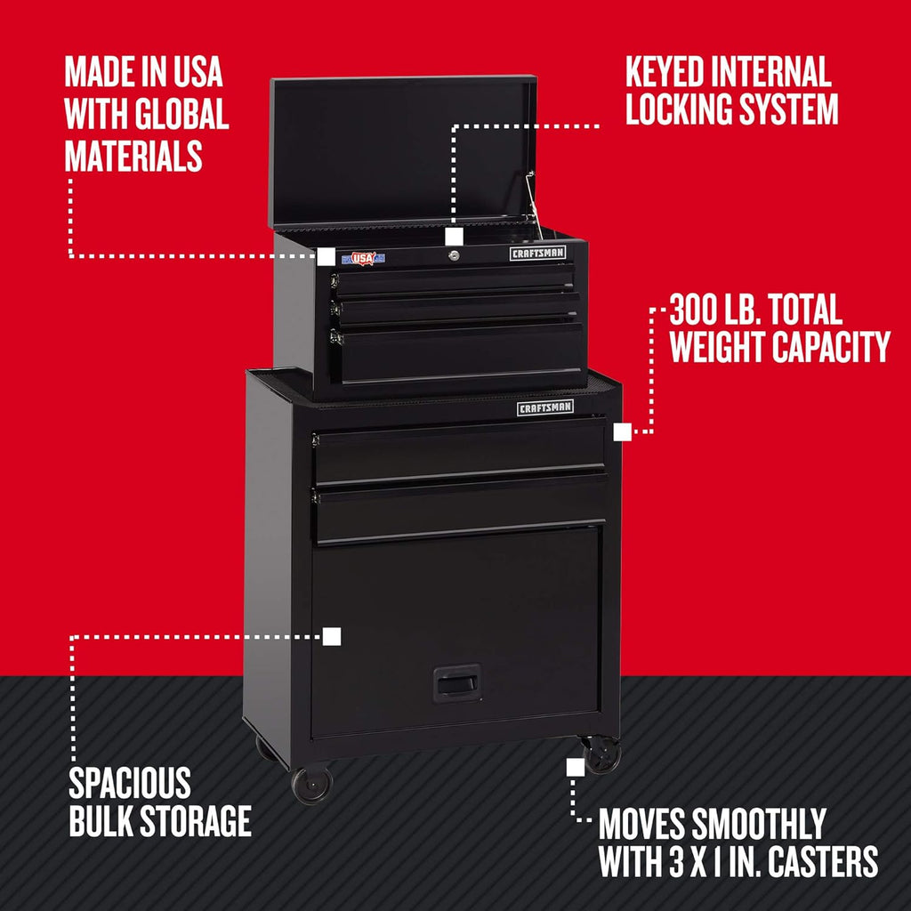 Black 26in 5-Drawer Rolling Tool Chest Combo with Drawer Liner