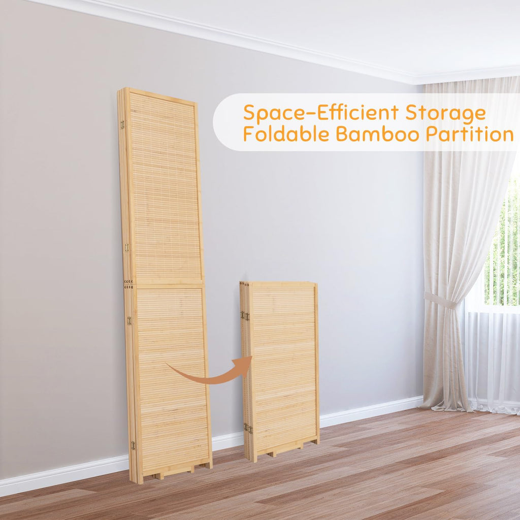 Beige 4 Panel 5.6FT Woven Bamboo Folding Privacy Room Divider