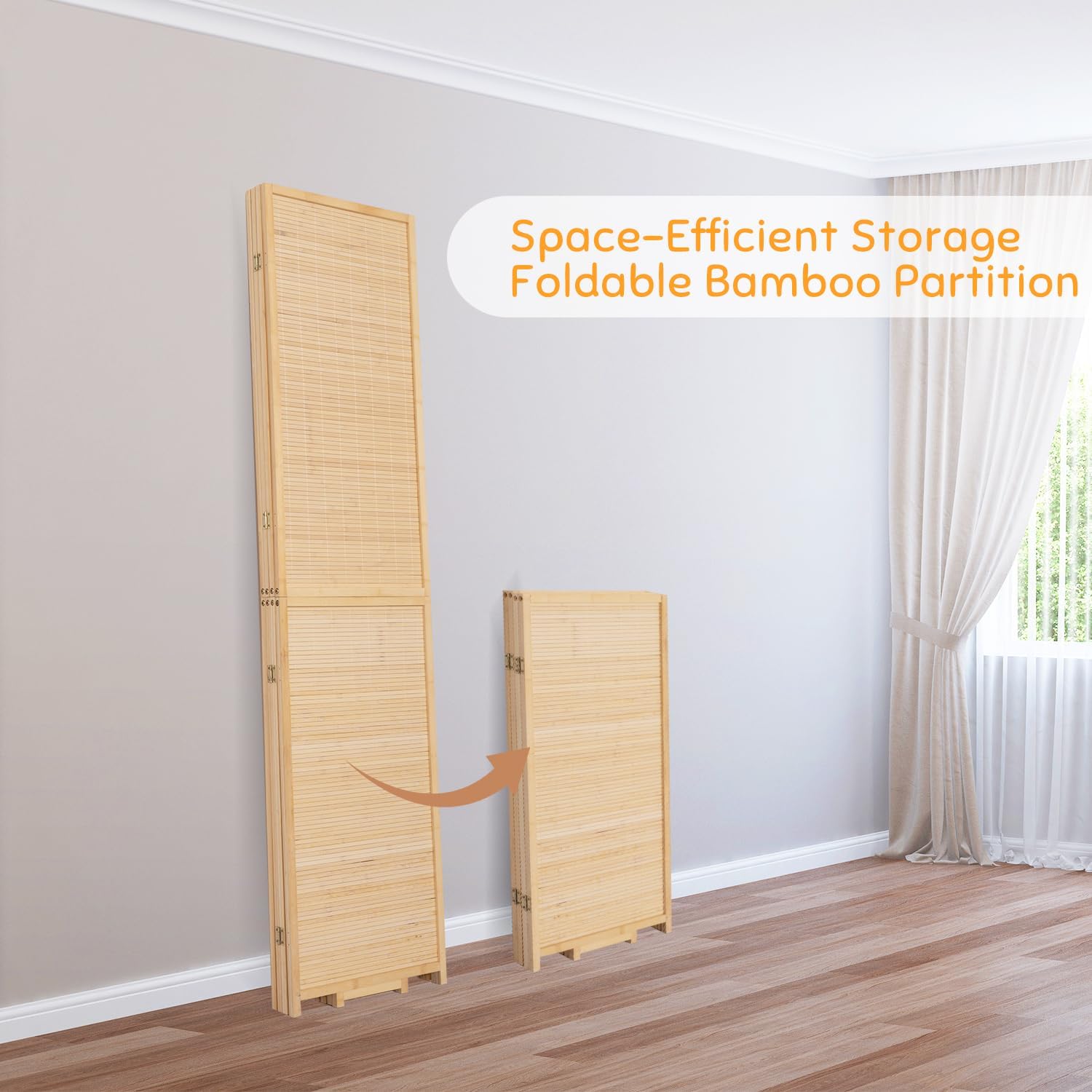 Beige 4 Panel 5.6FT Woven Bamboo Folding Privacy Room Divider