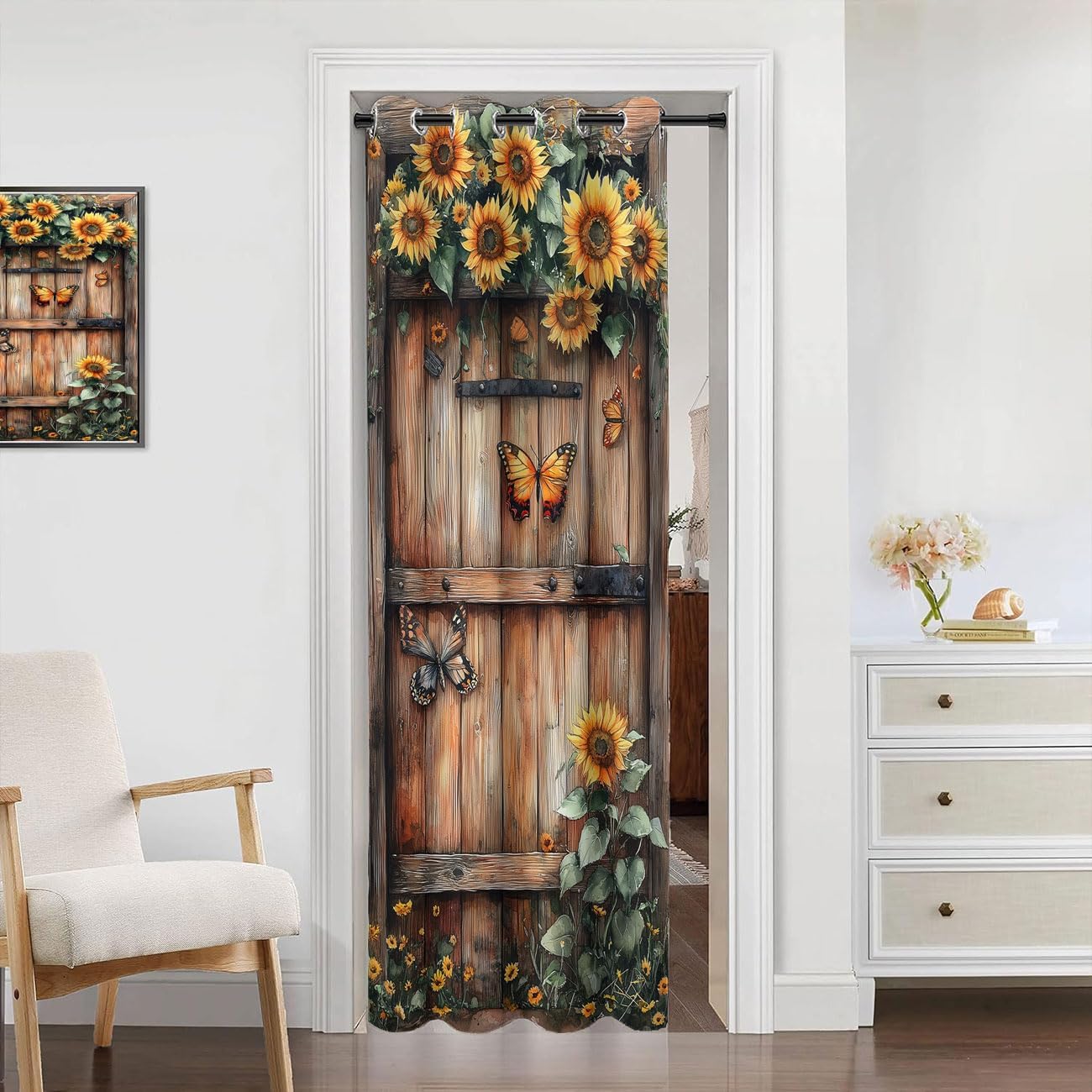 Sunflower Butterfly Barn Door Privacy Curtain 34×80in Room Divider 1 Panel
