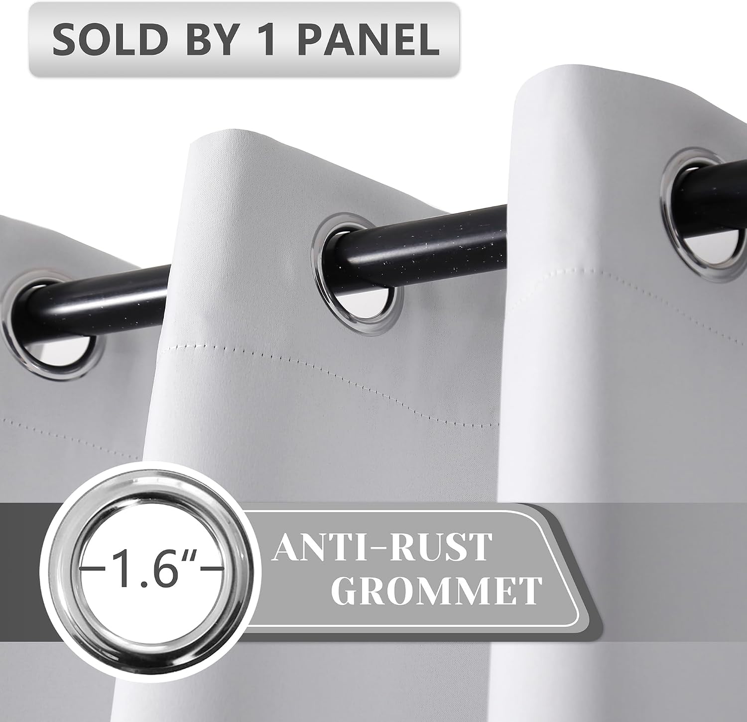 White Grommet Blackout Thermal Door Curtain 25"W×80"L Single Panel