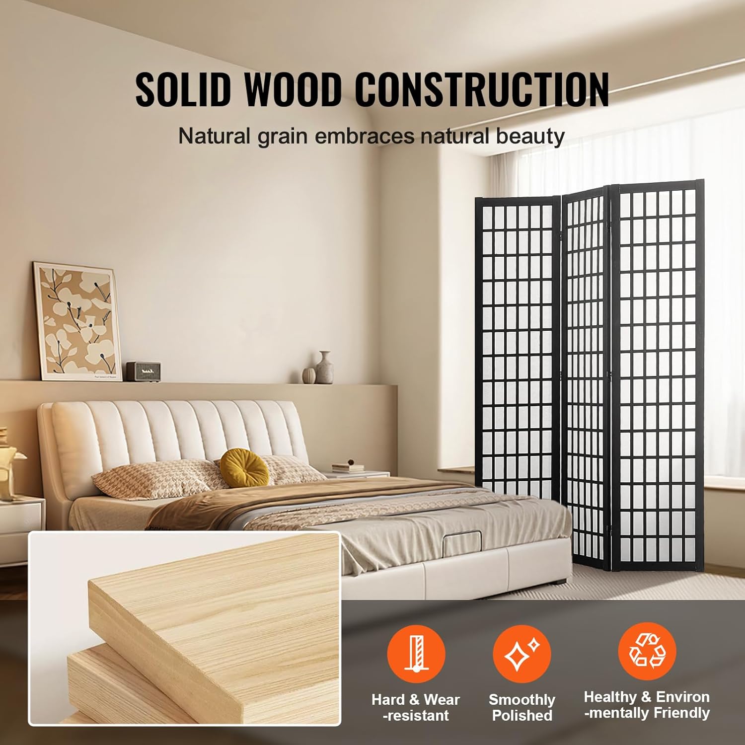 3 Panel Wood Japanese Style Folding Privacy Room Divider Screen