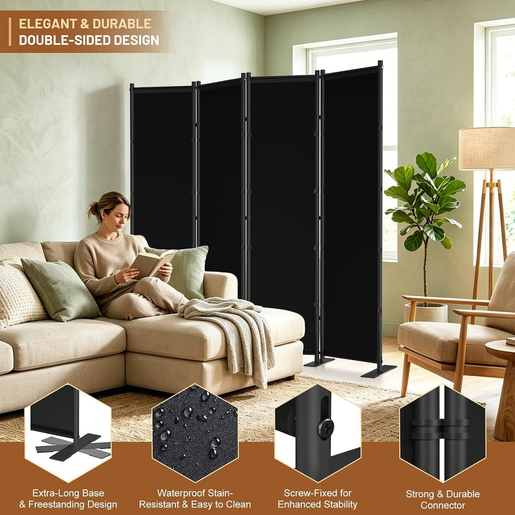 Black 4 Panel 6FT Folding Freestanding Privacy Room Divider Screen