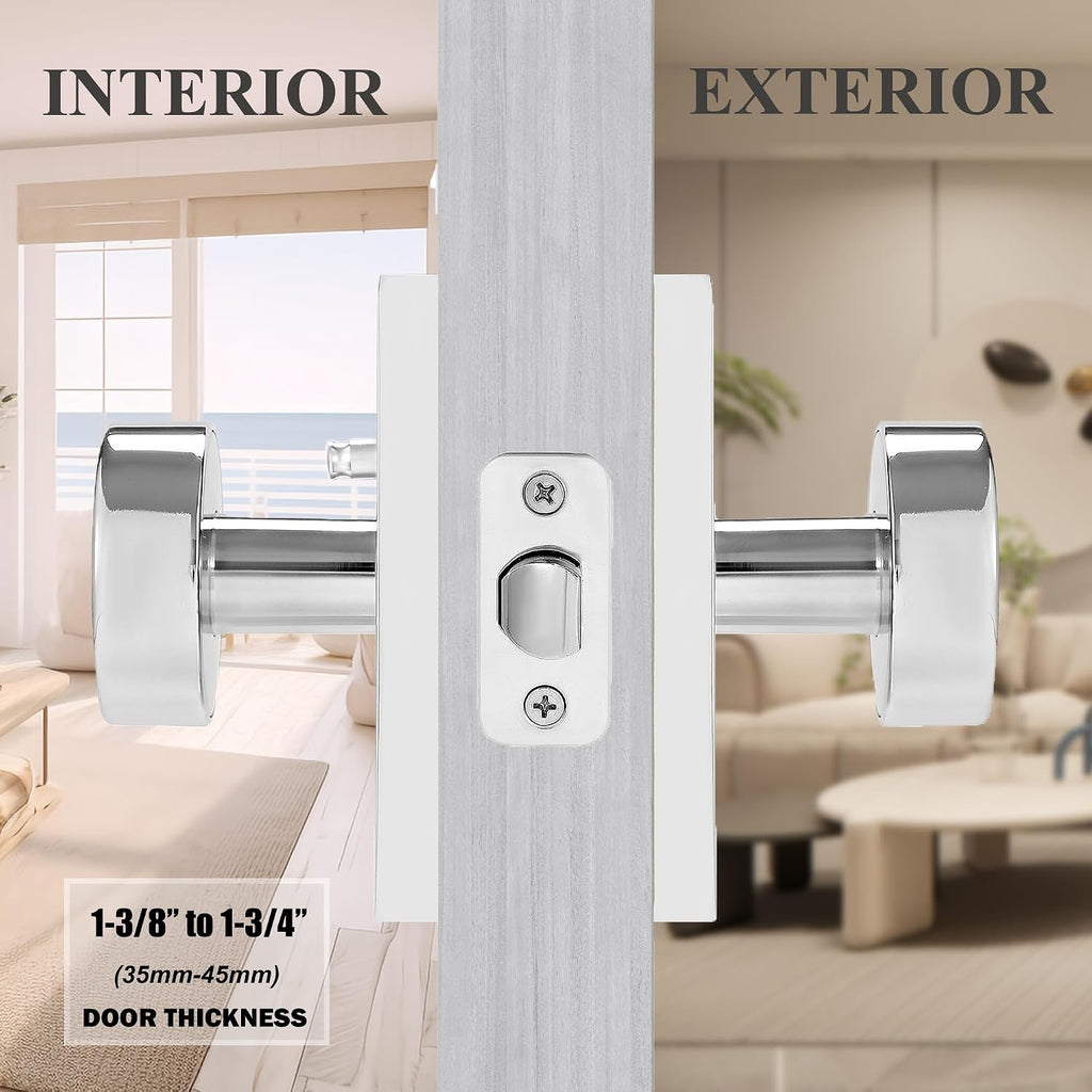 Polished Chrome Lockable Privacy Round Door Knobs for Bedroom Bathroom