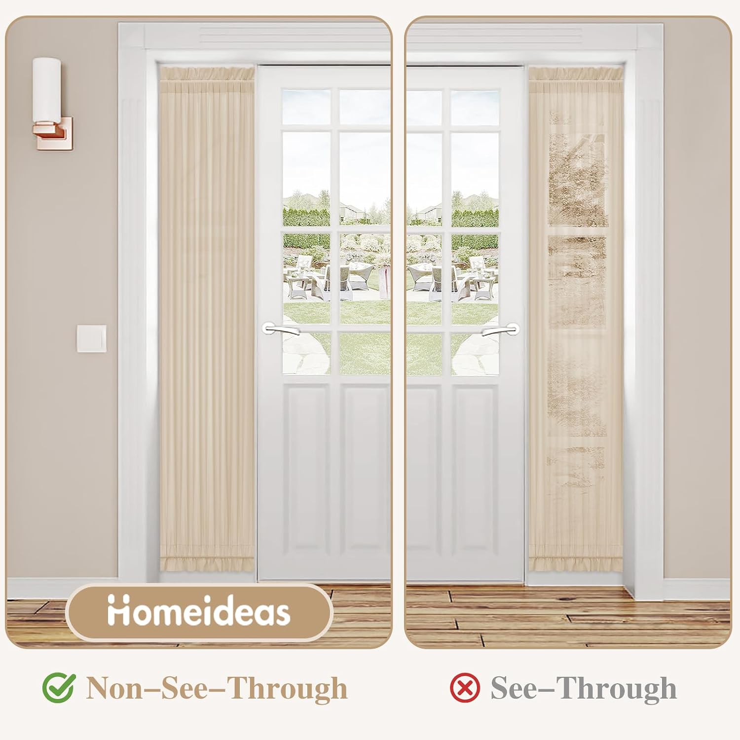 Beige 26×72in 2Pack Semi Sheer Privacy French Door Curtains with Tie Backs