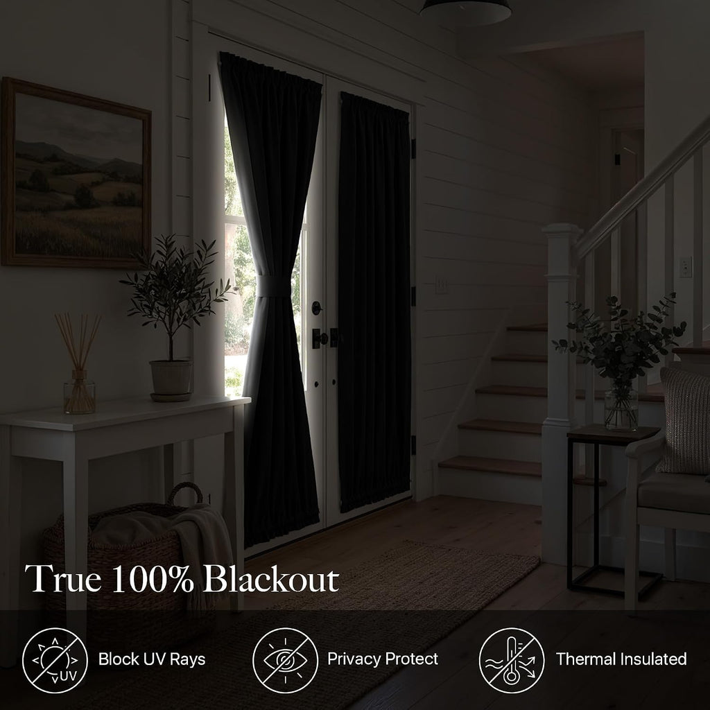 Black 26×72in 100% Blackout French Door Curtain Thermal Privacy Sidelight Drape 1 Panel