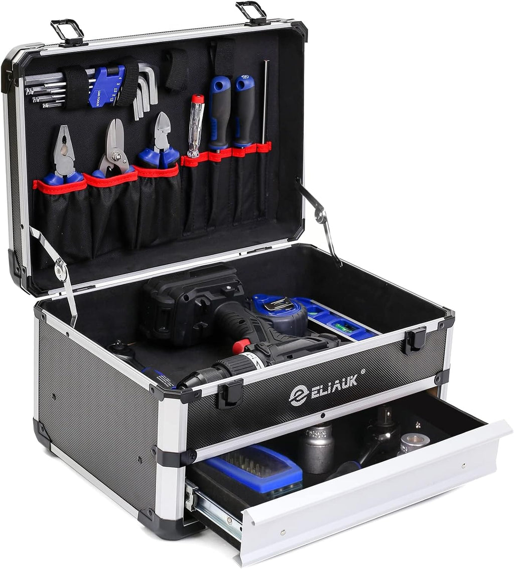 Silver Hard Carry Tool Box with Drawers Storage Organizer Case