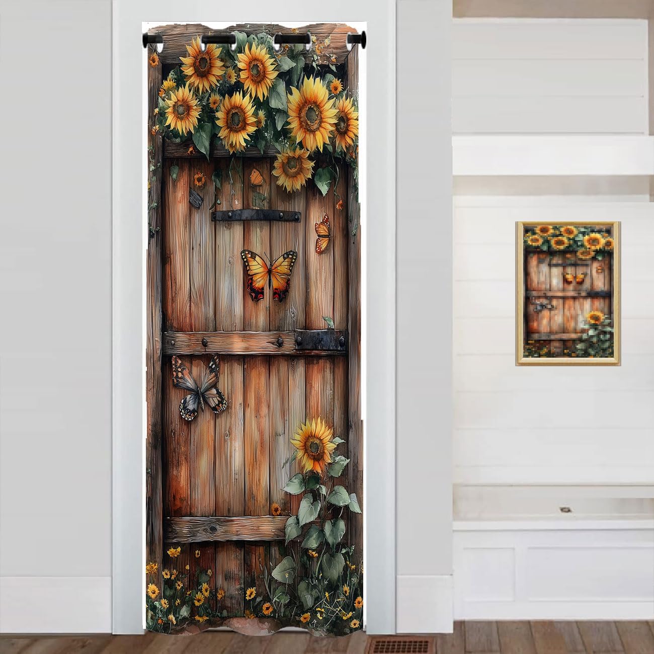 Sunflower Butterfly Barn Door Privacy Curtain 34×80in Room Divider 1 Panel