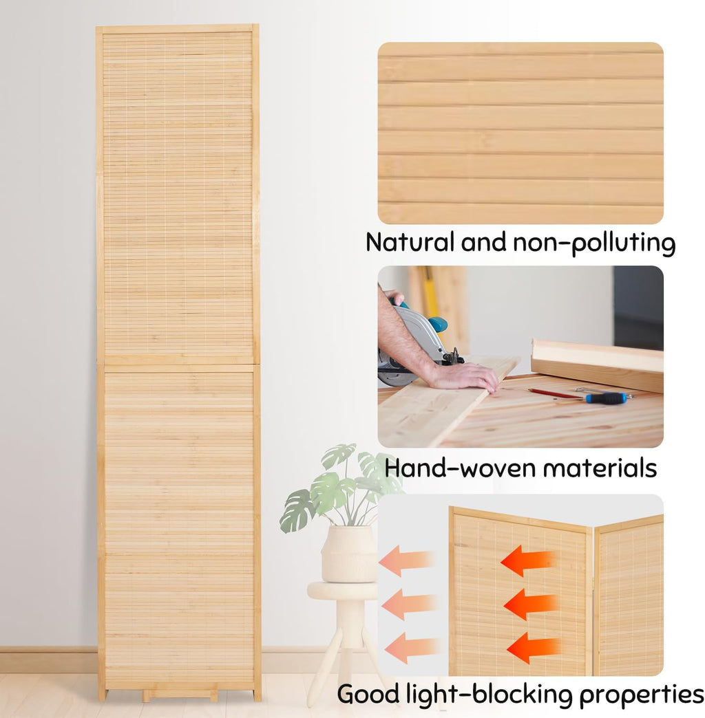 Beige 4 Panel 5.6FT Woven Bamboo Folding Privacy Room Divider