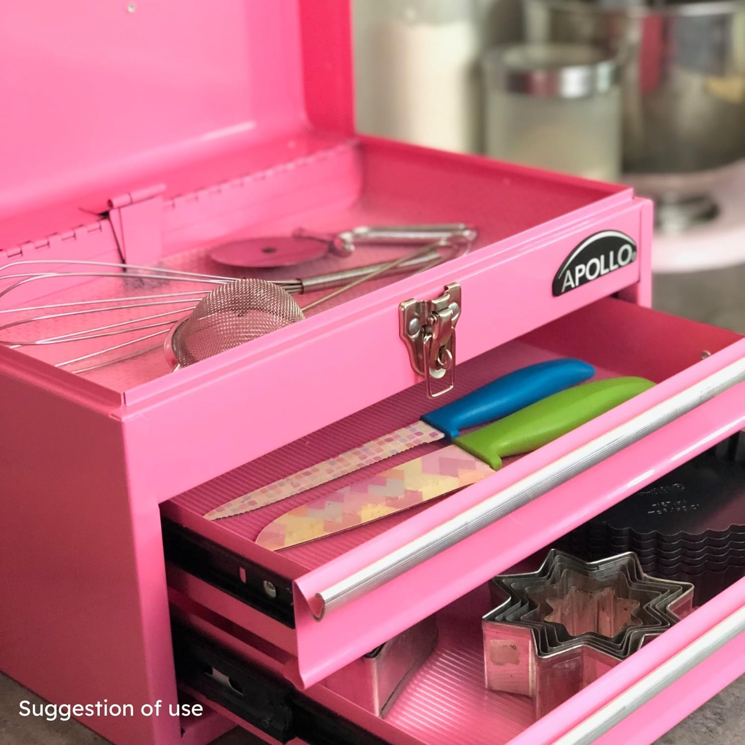 Pink Ribbon 14in Heavy-Duty Steel Tool Box with 2 Drawers Deep Storage Compartment Ball Bearing Slides Powder Coated