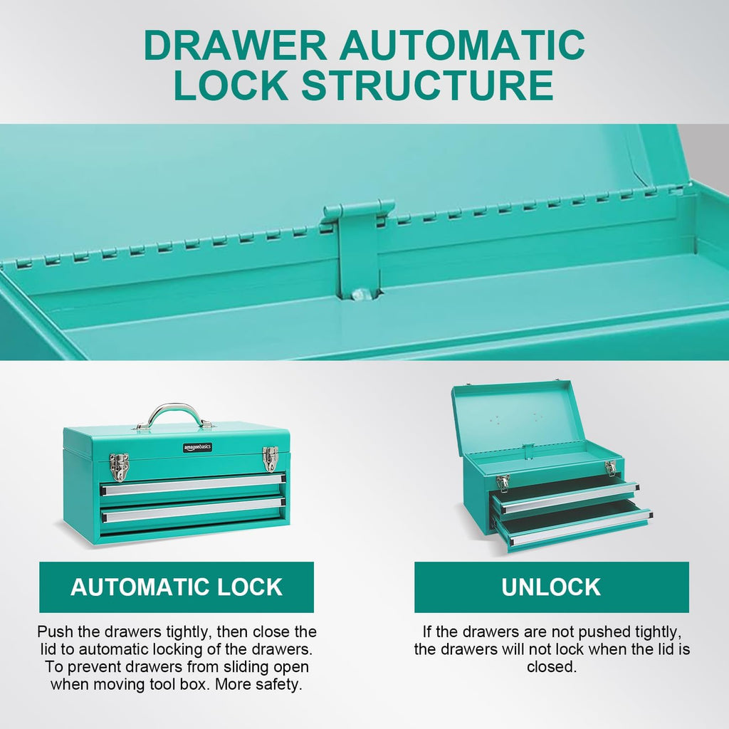 Basics Turquoise 18.1in Metal Tool Chest with Drawers Powder Coated Storage Box