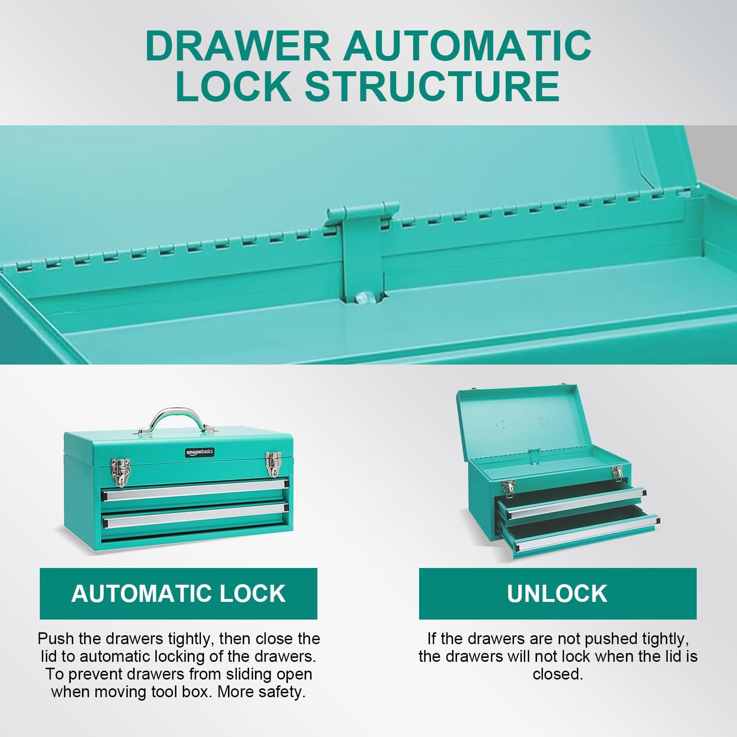 Basics Turquoise 18.1in Metal Tool Chest with Drawers Powder Coated Storage Box