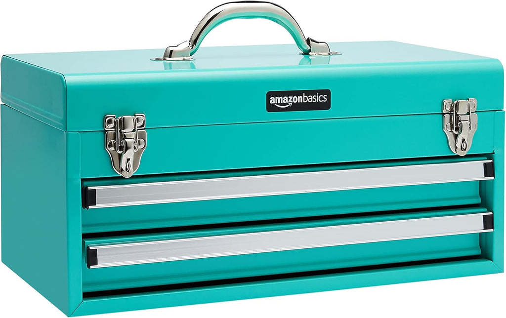 Basics Turquoise 18.1in Metal Tool Chest with Drawers Powder Coated Storage Box
