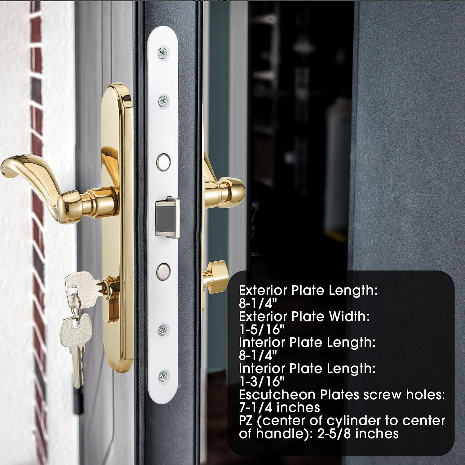 Polished Gold Storm Door Handle Replacement Set for Pella with Lock Cylinder