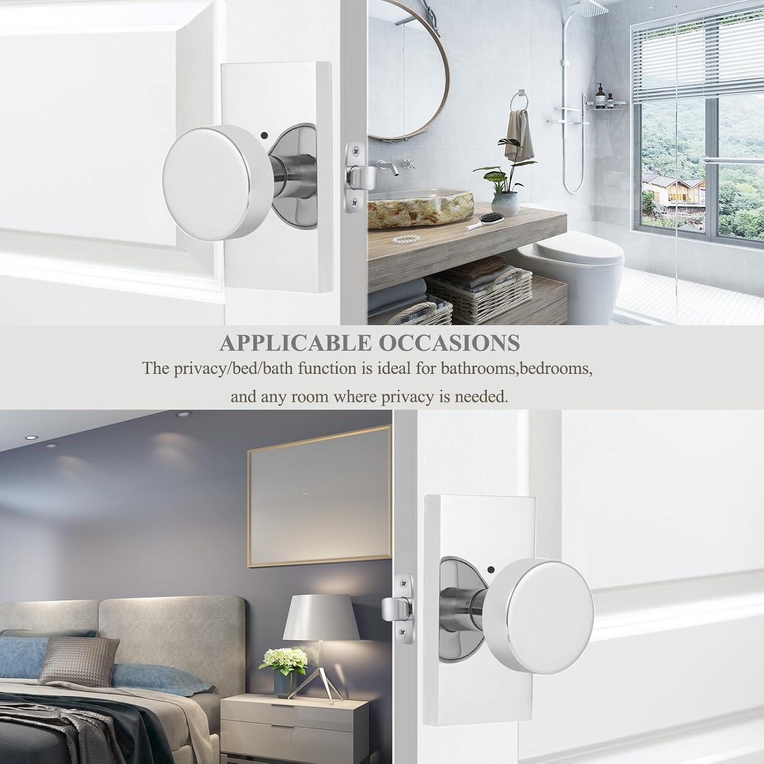 Polished Chrome Lockable Privacy Round Door Knobs for Bedroom Bathroom