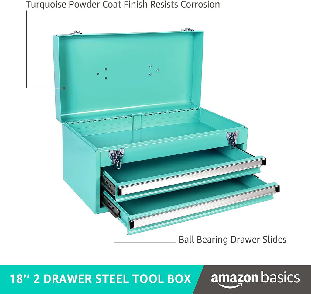 Basics Turquoise 18.1in Metal Tool Chest with Drawers Powder Coated Storage Box