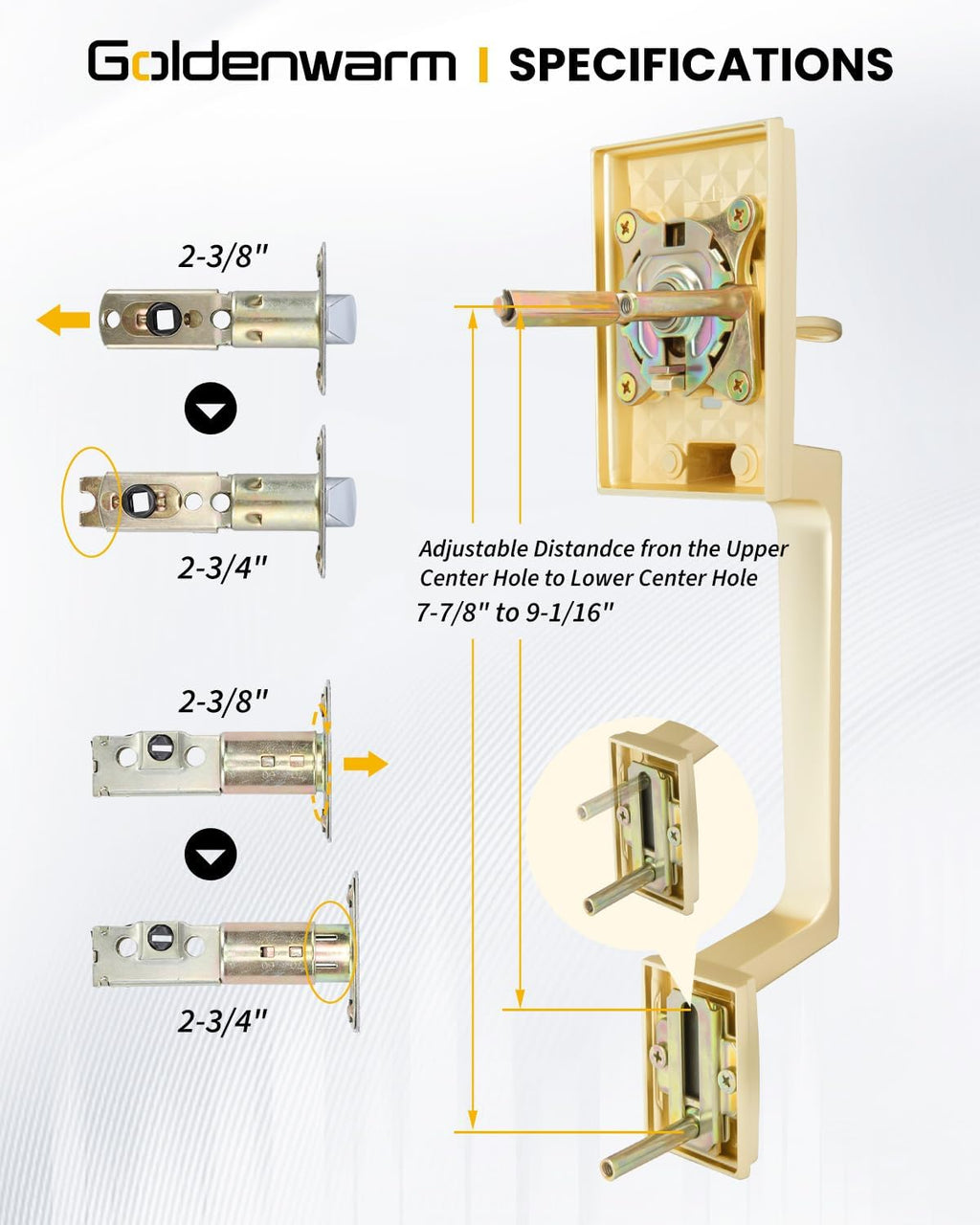 Gold Front Door Lever & Deadbolt Lock Set Reversible Handle Hardware