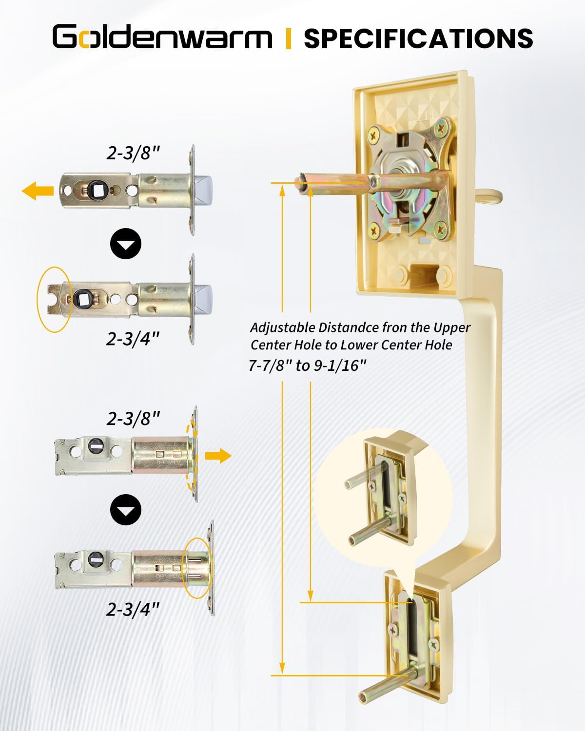 Gold Front Door Lever & Deadbolt Lock Set Reversible Handle Hardware