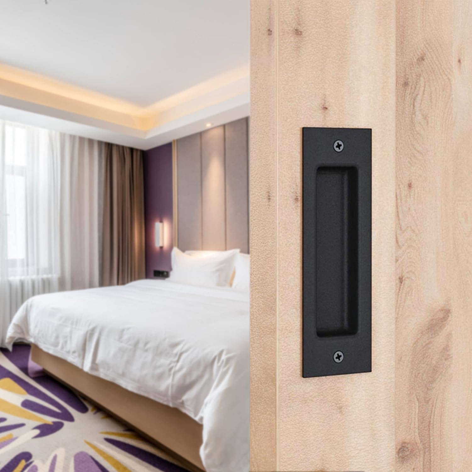 Eco-Fused Black 6in Steel Barn Door Pull Handle with Screws for Garage Closet Shed
