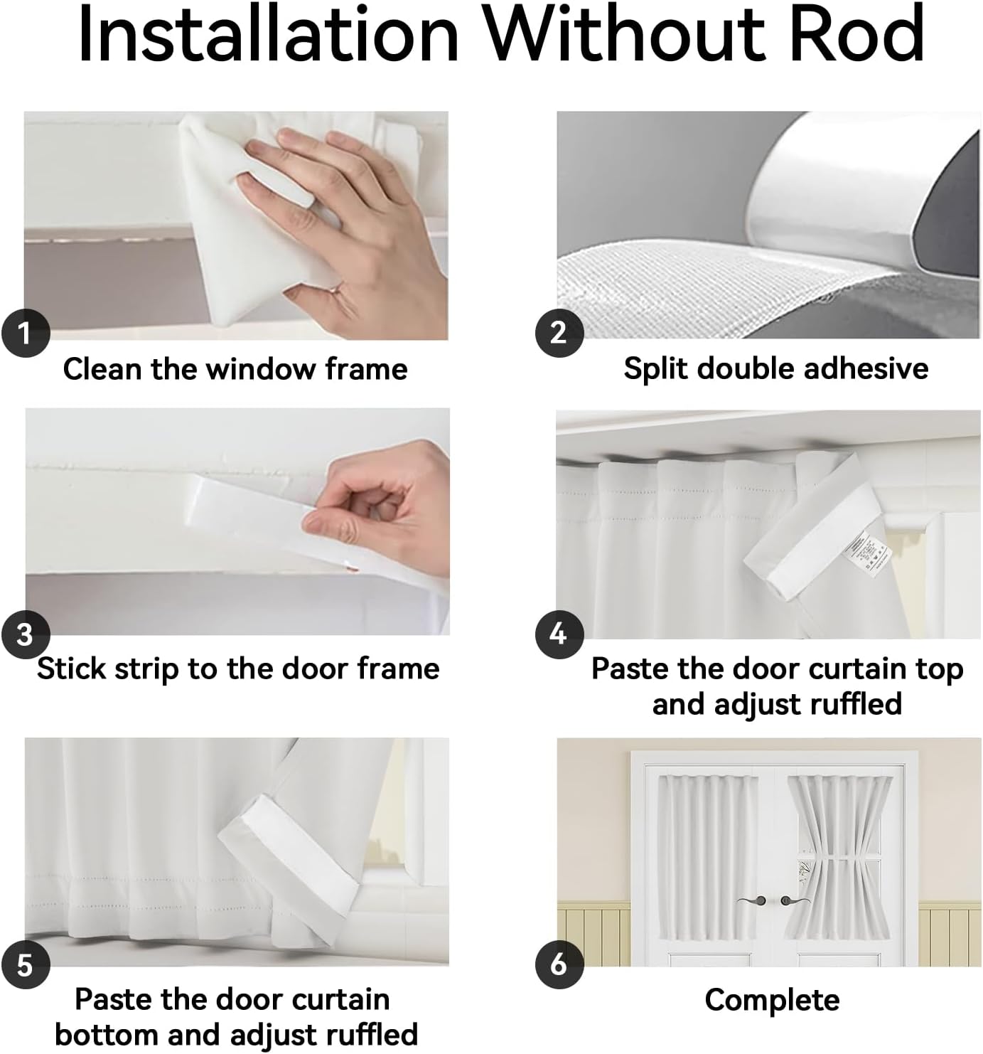 Greyish White Rodless Self-Adhesive French Door Curtain 25×72in Light Filtering 1 Panel