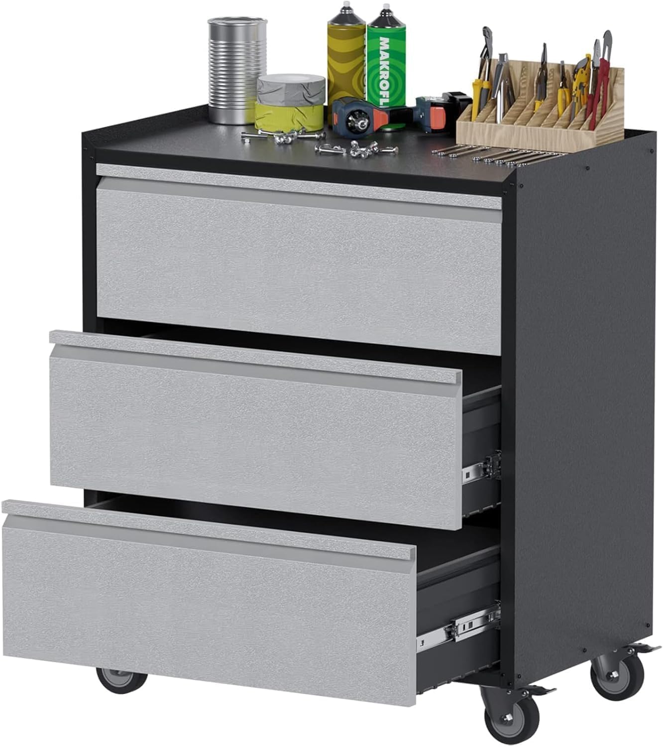 Grey Lockable Rolling Metal Tool Cabinet with Wheels Adjustable Shelf for Garage Workshop
